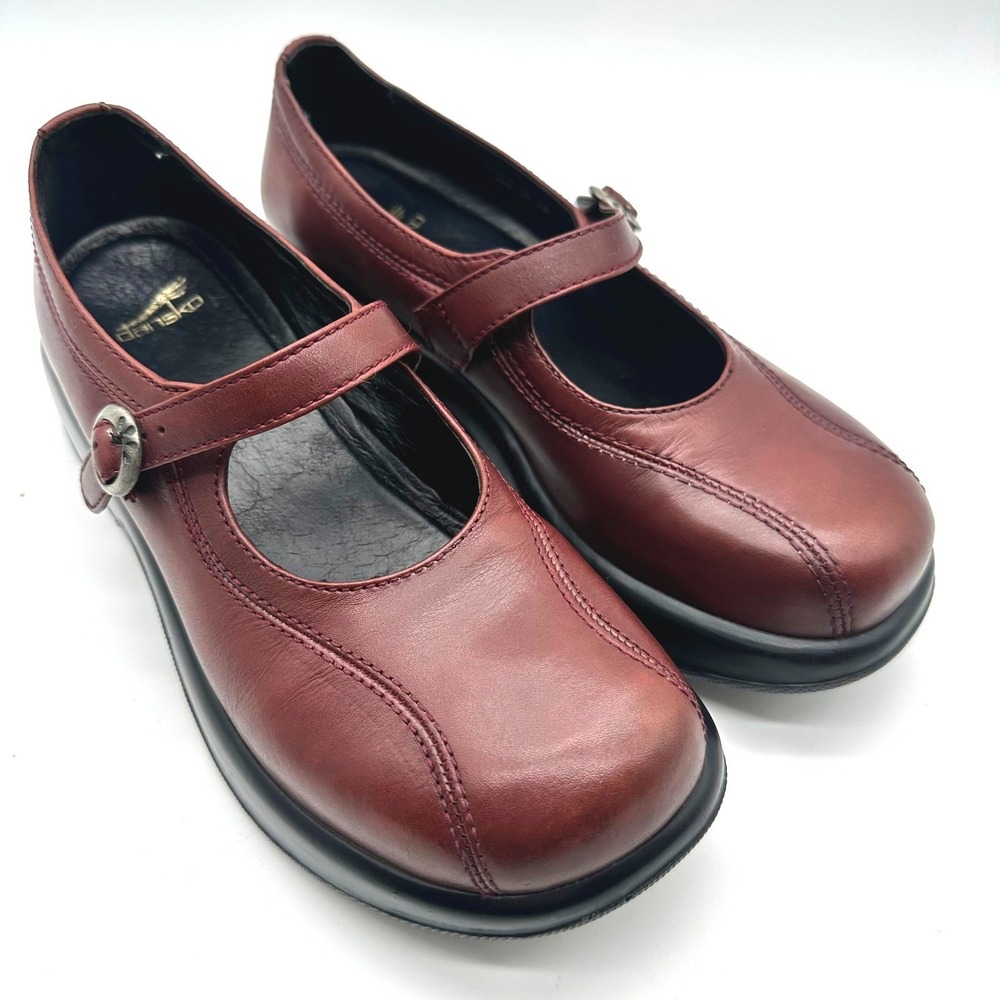 Dansko Mary Jane Clogs Burgundy Leather Platform Comfort Shoes Buckle Strap